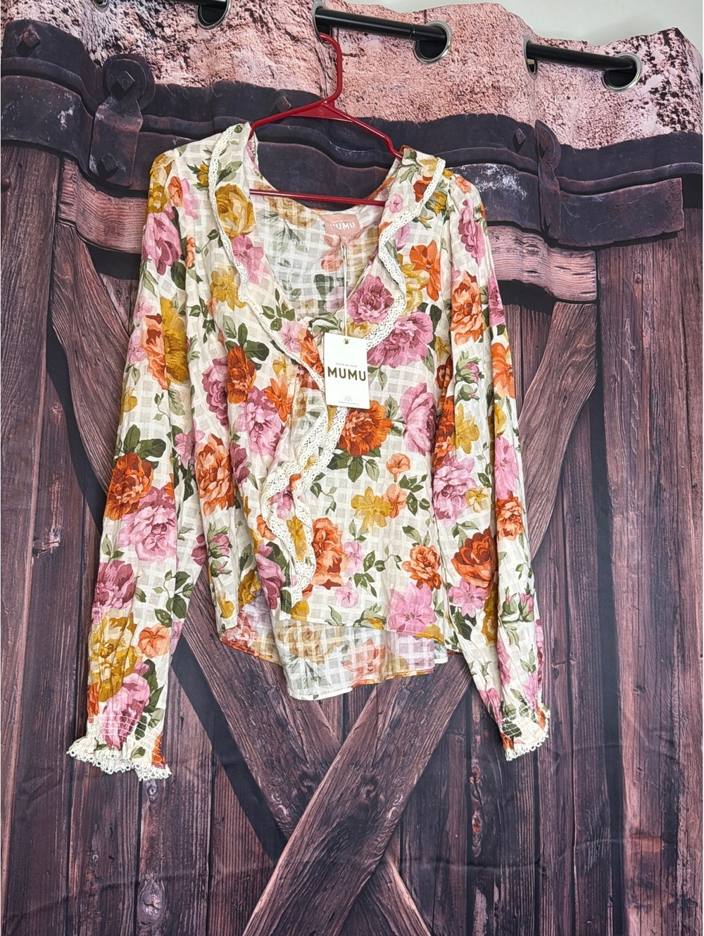 NWT Show Me Your Mumu Floral Ruffle Long Sleeve Blouse, Size M